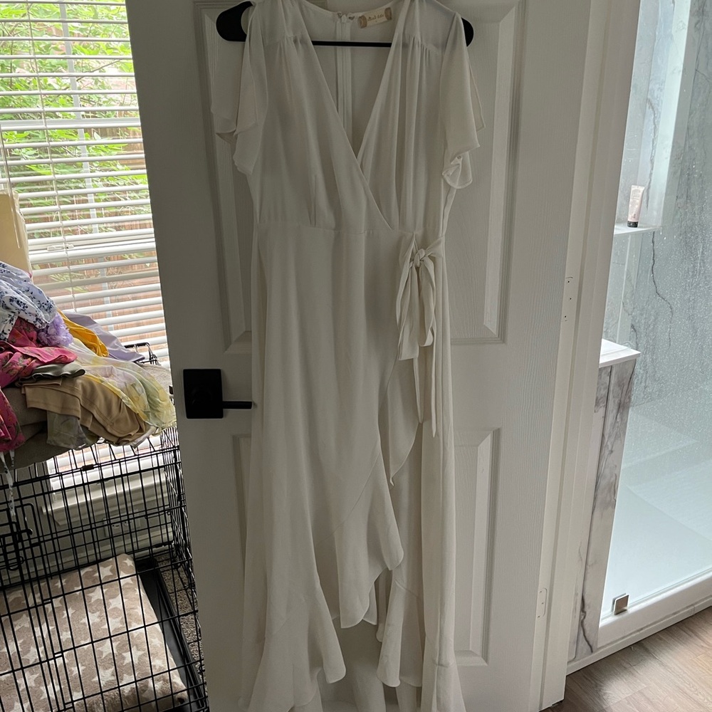 White altar’d state faux wrap dress